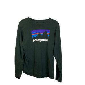 Patagonia Long Sleeve T-Shirt Sz Small Logo Faded Black Regular Fit Outdoor
